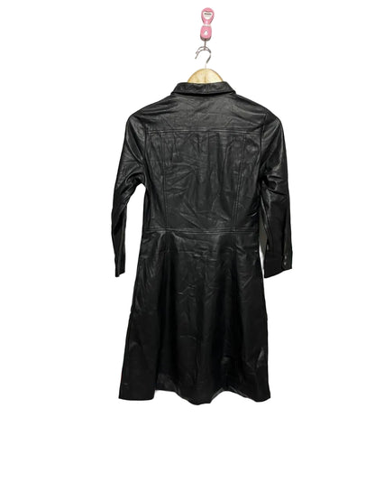 MNG|S|BUST 17| Black Vegan Leather Button Front Long Sleeve Dress