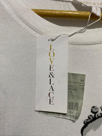 LOVE&LACE|L|BUST 20| Graphic T Shirt Womens Large White Embellished