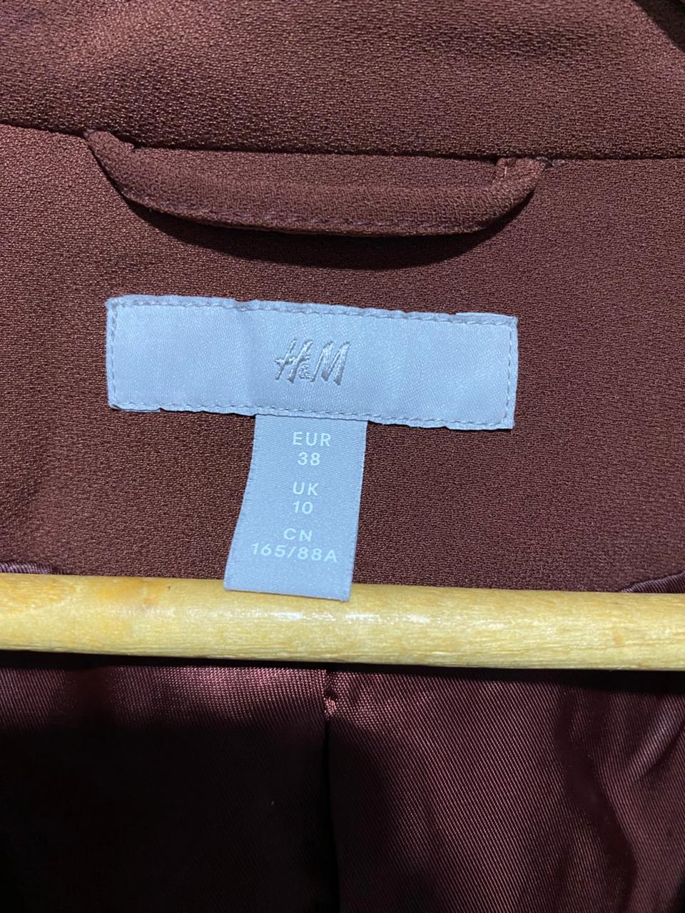 H&M| M |BUST 18| BROWN RUCHED-SLEEVE OPEN-FRONT WOMEN'S BLAZER