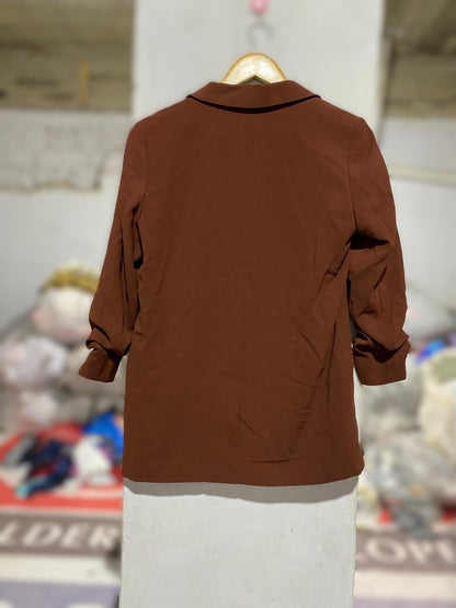 H&M| M |BUST 18| BROWN RUCHED-SLEEVE OPEN-FRONT WOMEN'S BLAZER