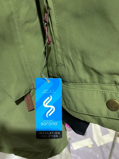 CRANE|L|BUST 23|SNOW EXTREME OLIVE GREEN PARKA JACKET WITH FAUX-FUR HOOD