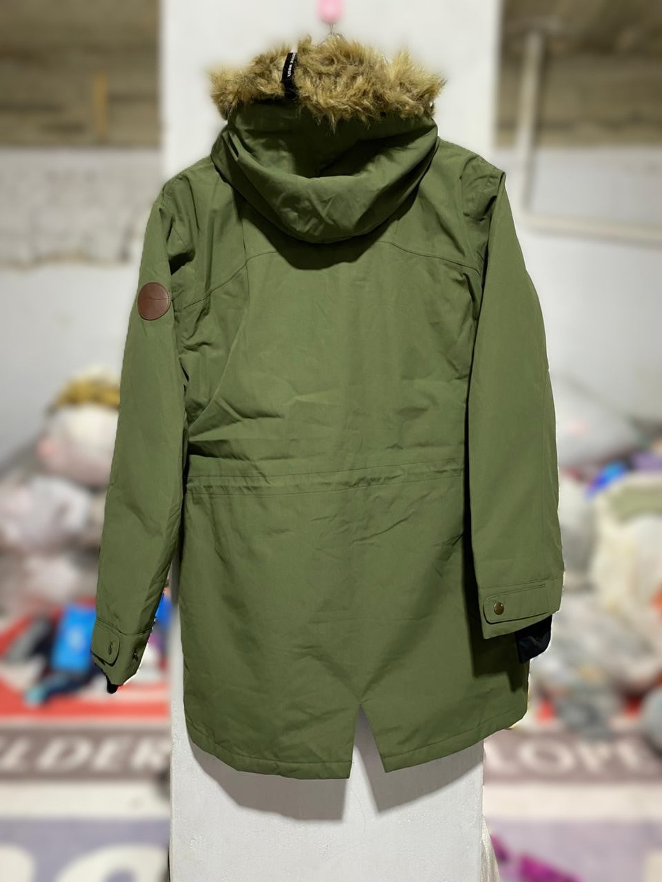 CRANE|L|BUST 23|SNOW EXTREME OLIVE GREEN PARKA JACKET WITH FAUX-FUR HOOD