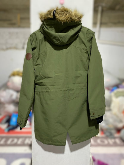 CRANE|L|BUST 23|SNOW EXTREME OLIVE GREEN PARKA JACKET WITH FAUX-FUR HOOD