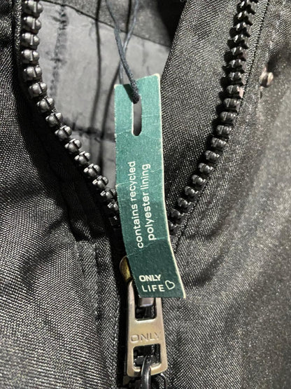 ONLY LIFE|S/M|BUST 19|BLACK PARKA JACKET WITH FAUX-FUR TRIMMED HOOD AND DRAWSTRING WAIST