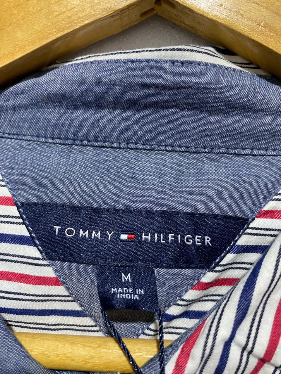 TOMMY HILFIGER| M | BUST 20| MULTI-COLOR VERTICAL STRIPED SHIRT