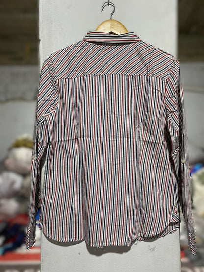 TOMMY HILFIGER| M | BUST 20| MULTI-COLOR VERTICAL STRIPED SHIRT