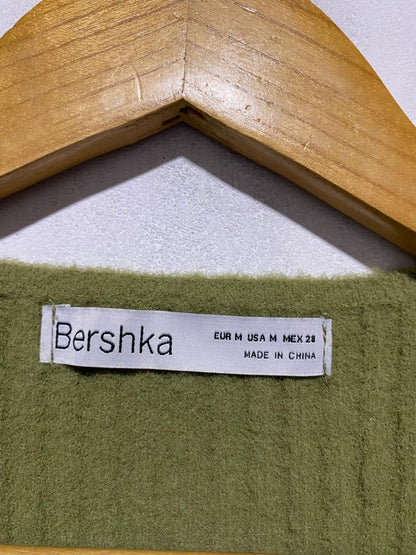 BERSHKA| M |BUST 16| OLIVE GREEN RIBBED CROPPED CARDIGAN