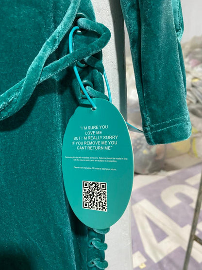 BBX BRAND|XS| BUST 16|C4|EMERALD GREEN VELVET MIDI DRESS WITH CUTOUTS