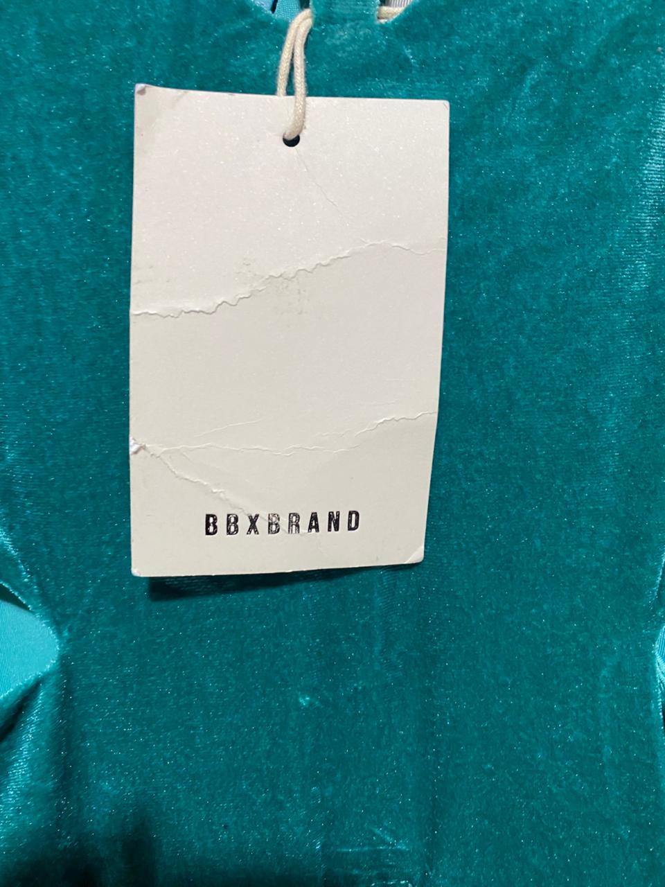 BBX BRAND|L|BUST 18|EMERALD GREEN VELVET MIDI DRESS WITH CUTOUTS