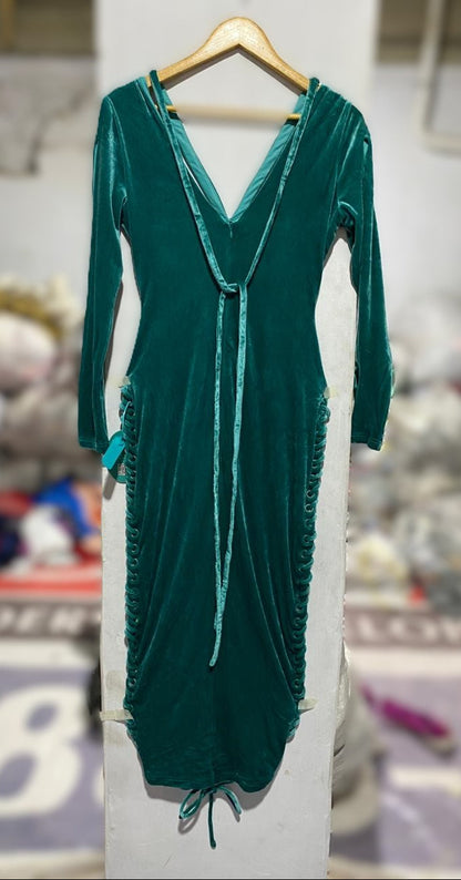 BBX BRAND|L|BUST 18|EMERALD GREEN VELVET MIDI DRESS WITH CUTOUTS