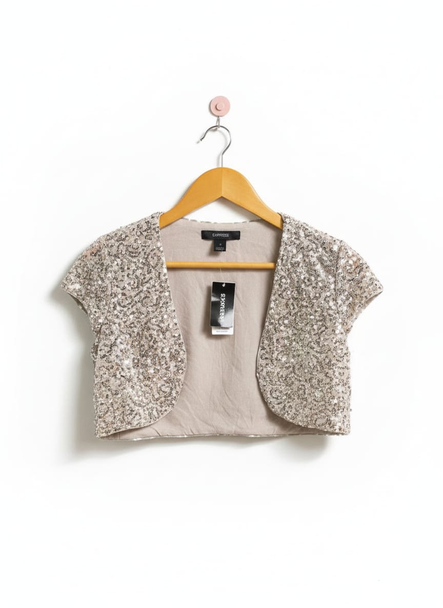 EXPRESS|S|BUST 15|CHAMPAGNE SEQUIN SHORT SLEEVE BOLERO