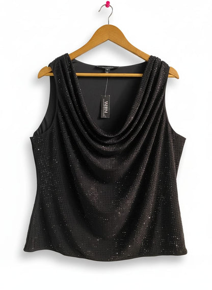 WHITE HOUSE BLACK MARKET|XL|BUST 21|BLACK SEQUIN COWL NECK SLEEVELESS TOP