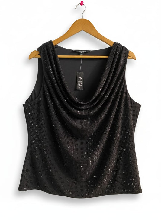 WHITE HOUSE BLACK MARKET|XL|BUST 21|BLACK SEQUIN COWL NECK SLEEVELESS TOP