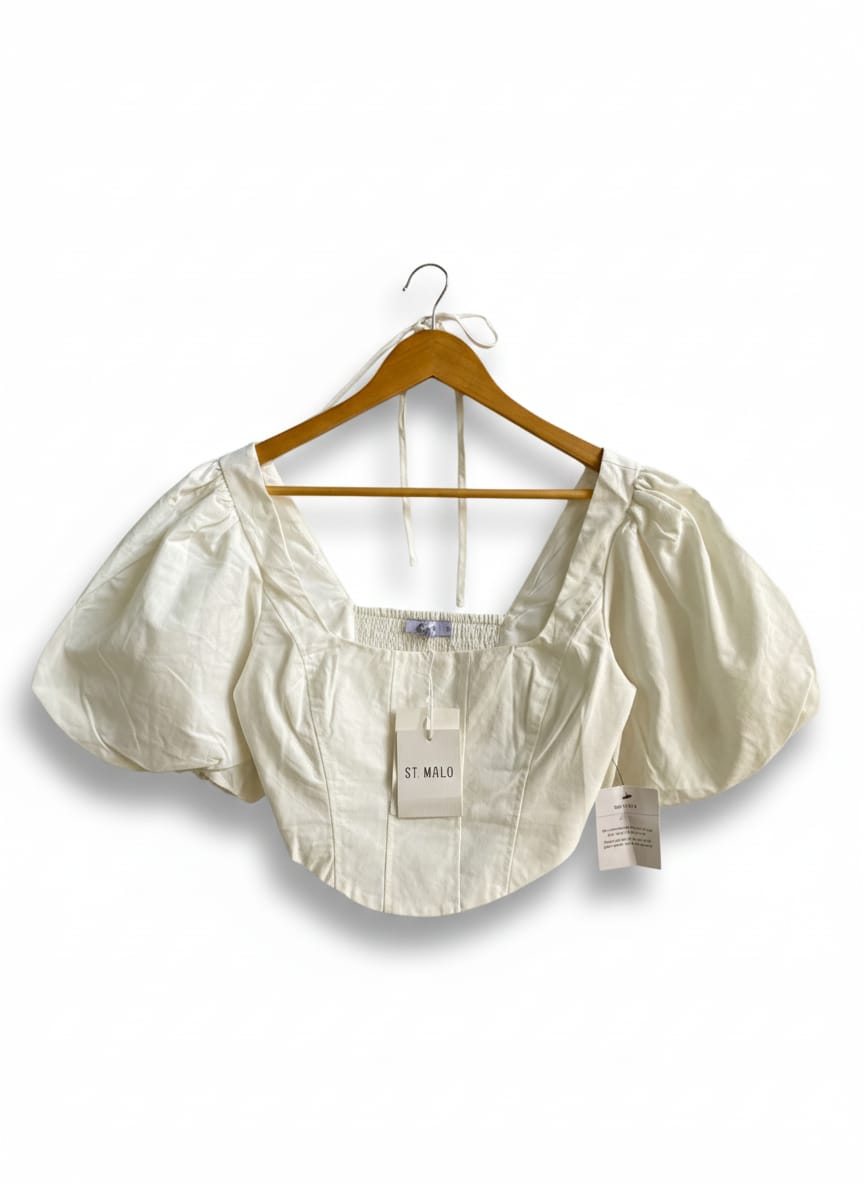ST MRLO|M|BUST 15|WOMEN'S WHITE CORSET BLAOUSE WITH PUFF SLEEVES