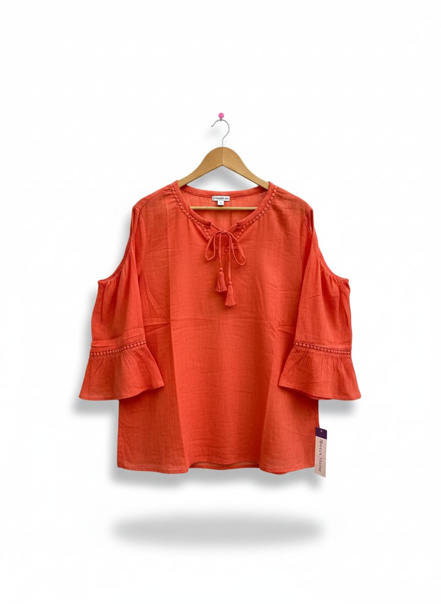 REBECCA MALONE |M|BUST 23| ORANGE OR CORAL COLD-SHOULDER TOP