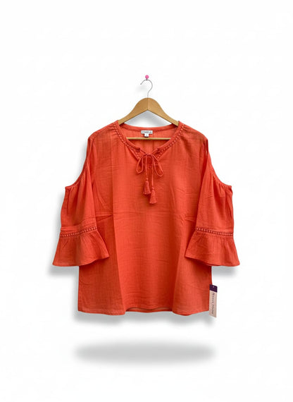 REBECCA MALONE |M|BUST 23| ORANGE OR CORAL COLD-SHOULDER TOP