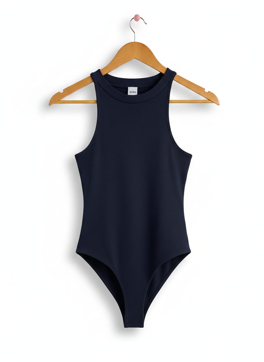 ANKO|S|BUST 12|NAVY BLUE HIGH-NECK RACERBACK BODYSUIT