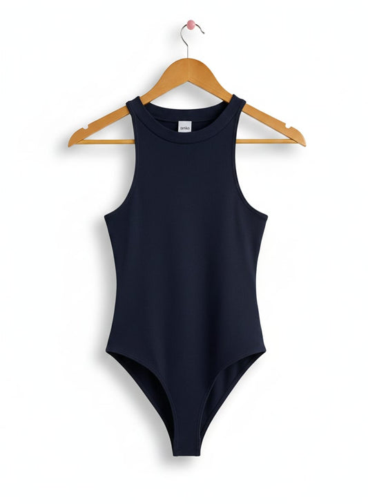 ANKO|S|BUST 12|NAVY BLUE HIGH-NECK RACERBACK BODYSUIT