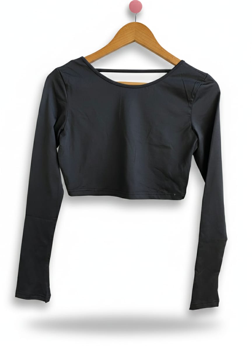 SHEIN|S|BUST 16|BLACK LONG SLEEVE CROPPED ATHLETIC TOP
