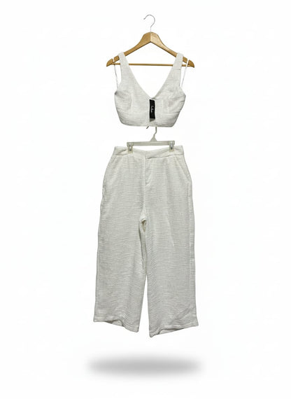 LULUS| M | WHITE TEXTURED CROP TOP AND WIDE LEG PANTS SET