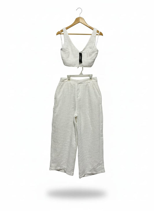 LULUS| M | WHITE TEXTURED CROP TOP AND WIDE LEG PANTS SET
