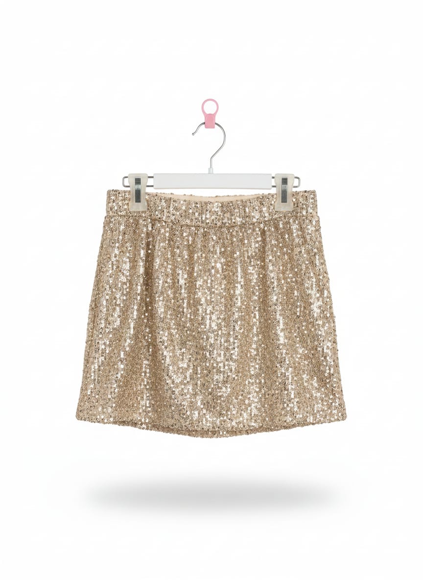 LOVE ON THE HANGER| S| WAIST 26|GOLD SEQUIN ELASTIC WAIST MINI SKIRT