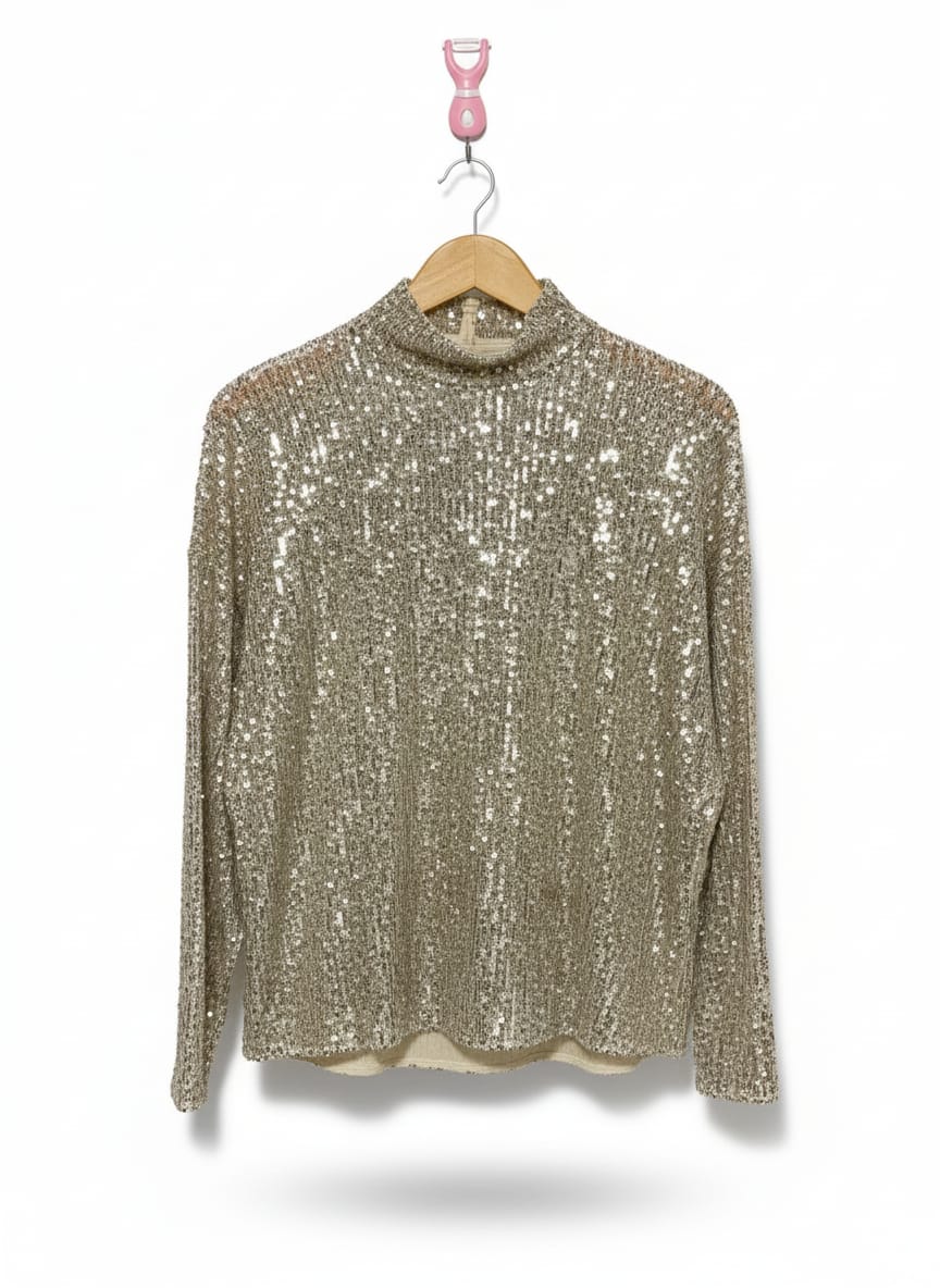 GOLD SEQUIN MOCK TURTLENECK LONG SLEEVE TOP| S/M|BUST 25