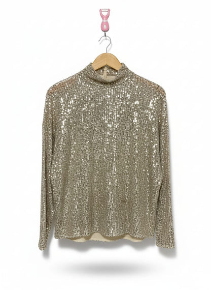 GOLD SEQUIN MOCK TURTLENECK LONG SLEEVE TOP| S/M|BUST 25
