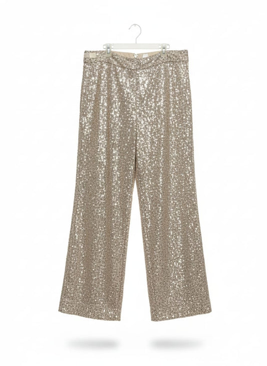 BANANA REPUBLIC| M |WAIST 38|GOLD SEQUIN WIDE LEG TROUSERS