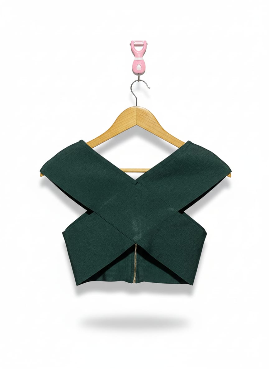 MISTRESS ROCKS| S|BUST 13|B10|DARK GREEN CRISS-CROSS CROP TOP