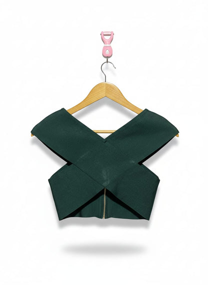 MISTRESS ROCKS| S|BUST 13|B10|DARK GREEN CRISS-CROSS CROP TOP