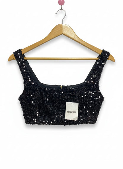 FOREVER21|S|BUST 15|BLACK SEQUIN CROP TOP