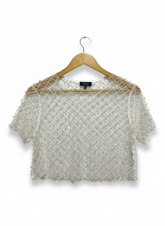 JULIA|M|BUST 17|WHITE SHEER BEADED CROP TOP