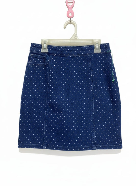 IRIS|S|BUST 26|BLUE DENIM MINI SKIRT WITH  BEAD EMBELLISHMENT