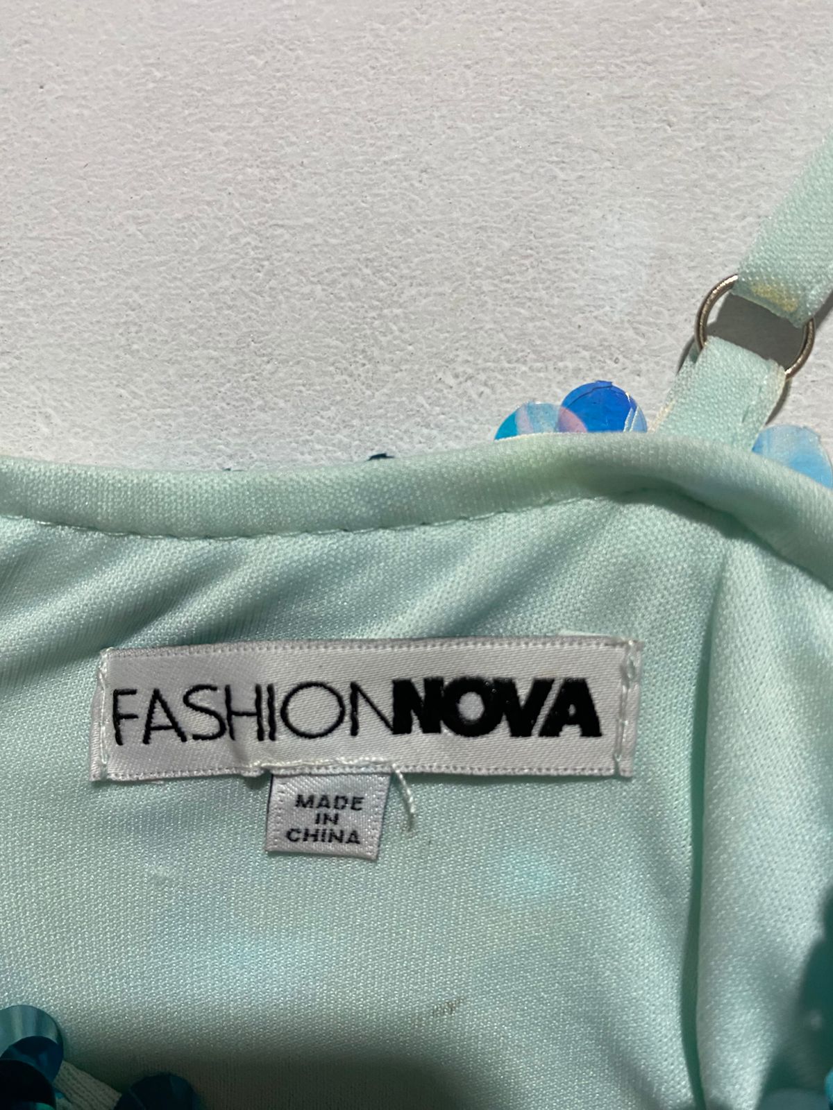 FASHION NOVA|S|BUST 14|SPARKLY BLUE AND GOLD SEQUINED TIGHT MINI DRESS
