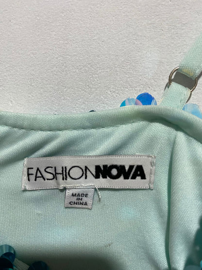 FASHION NOVA|S|BUST 14|SPARKLY BLUE AND GOLD SEQUINED TIGHT MINI DRESS