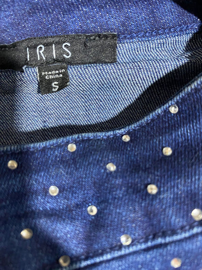 IRIS|S|BUST 26|BLUE DENIM MINI SKIRT WITH  BEAD EMBELLISHMENT