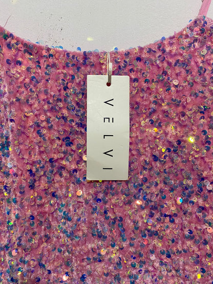 VELVI |L |BUST 16|PINK SEQUIN SPAGHETTI STRAP MINI DRESS