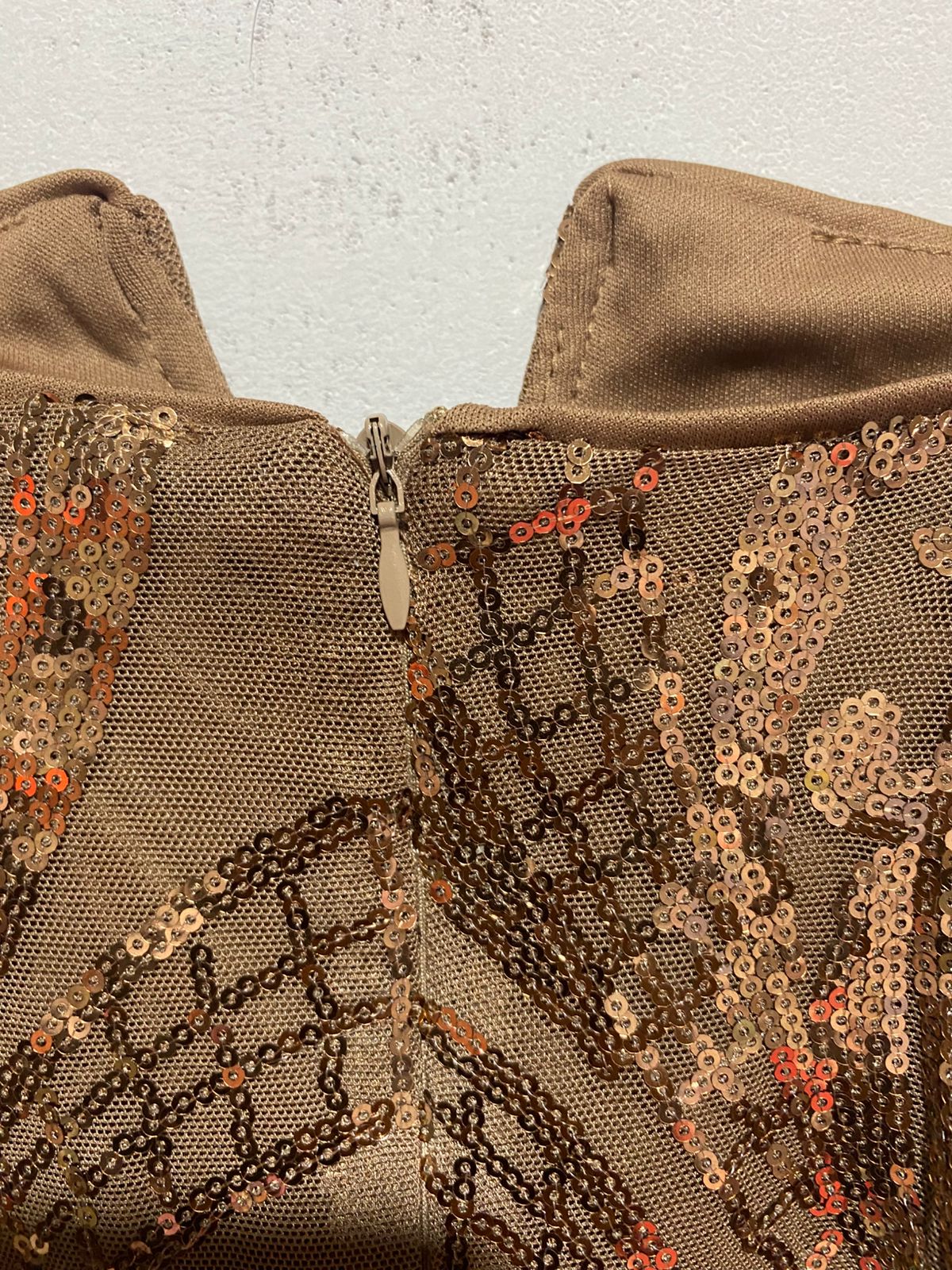 IRIS| S | BUST 15| BROWN AND GOLD SEQUIN MINI DRESS WITH SPAGHETTI STRAPS