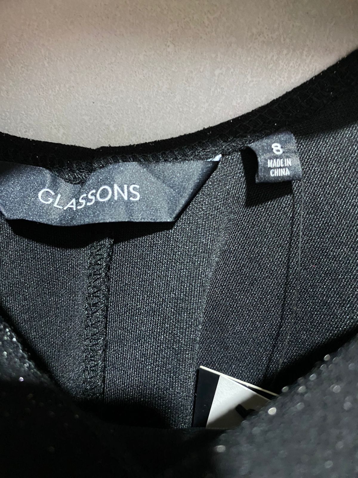 GLASSONS| S|BUST 15|BLACK GLITTER COWL NECK MIDI SLIP DRESS