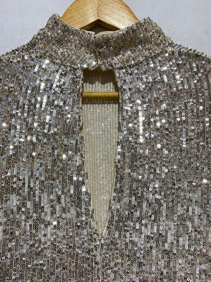 GOLD SEQUIN MOCK TURTLENECK LONG SLEEVE TOP| S/M|BUST 25