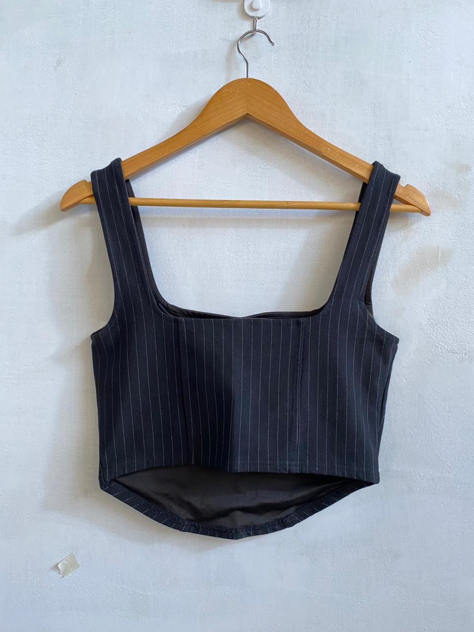 GLASSONS |S|BUST 15|BLACK PINSTRIPE BONED CORSET TOP