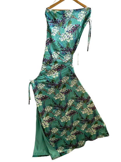 SONYA|M|BUST 14|TEAL FLORAL PRINT ASYMMETRICAL MIDI SLIP DRESS