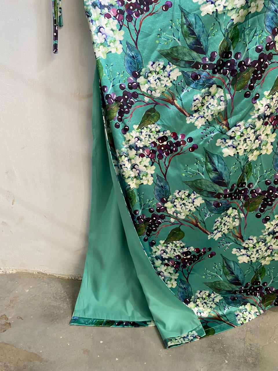 SONYA|M|BUST 14|TEAL FLORAL PRINT ASYMMETRICAL MIDI SLIP DRESS