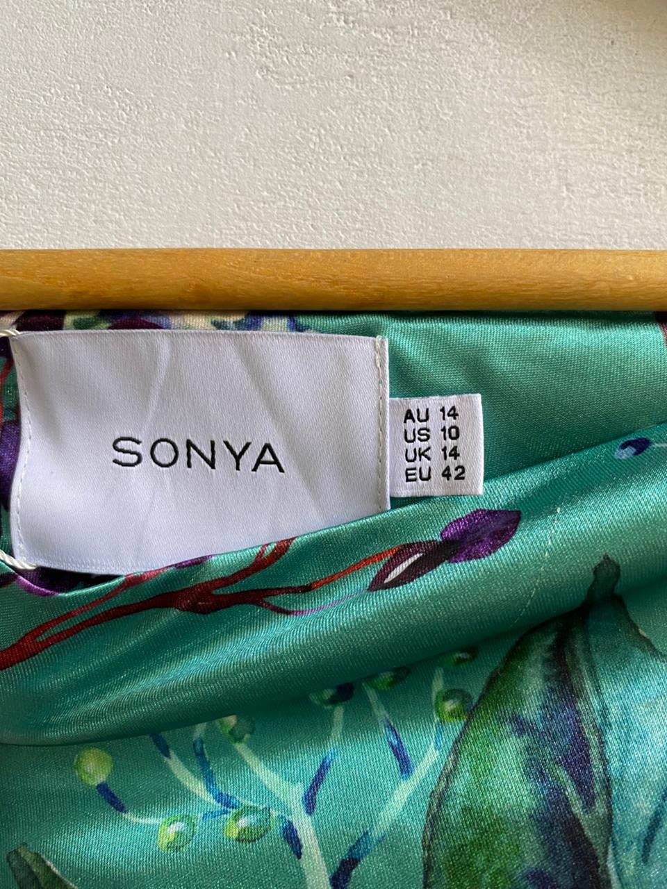 SONYA|M|BUST 14|TEAL FLORAL PRINT ASYMMETRICAL MIDI SLIP DRESS