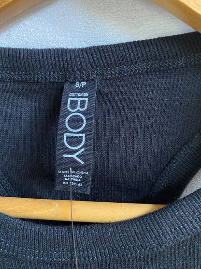 COTTON ON BODY|S|BUST 13| BLACK RIBBED RACERBACK CROP TOP