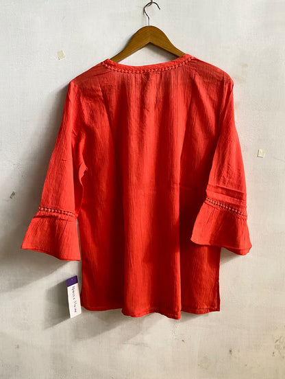 REBECCA MALONE |M|BUST 23| ORANGE OR CORAL COLD-SHOULDER TOP