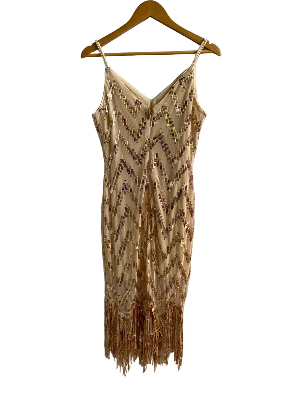 SHEIN|M|BUST 16| BEIGE OR CHAMPAGNE SEQUINED FRINGE MIDI DRESS