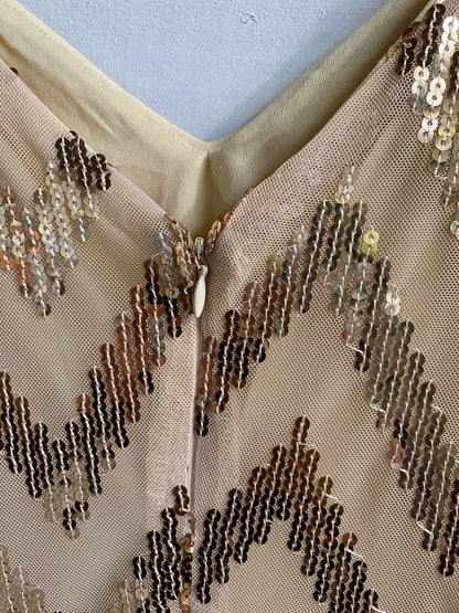 SHEIN|M|BUST 16| BEIGE OR CHAMPAGNE SEQUINED FRINGE MIDI DRESS