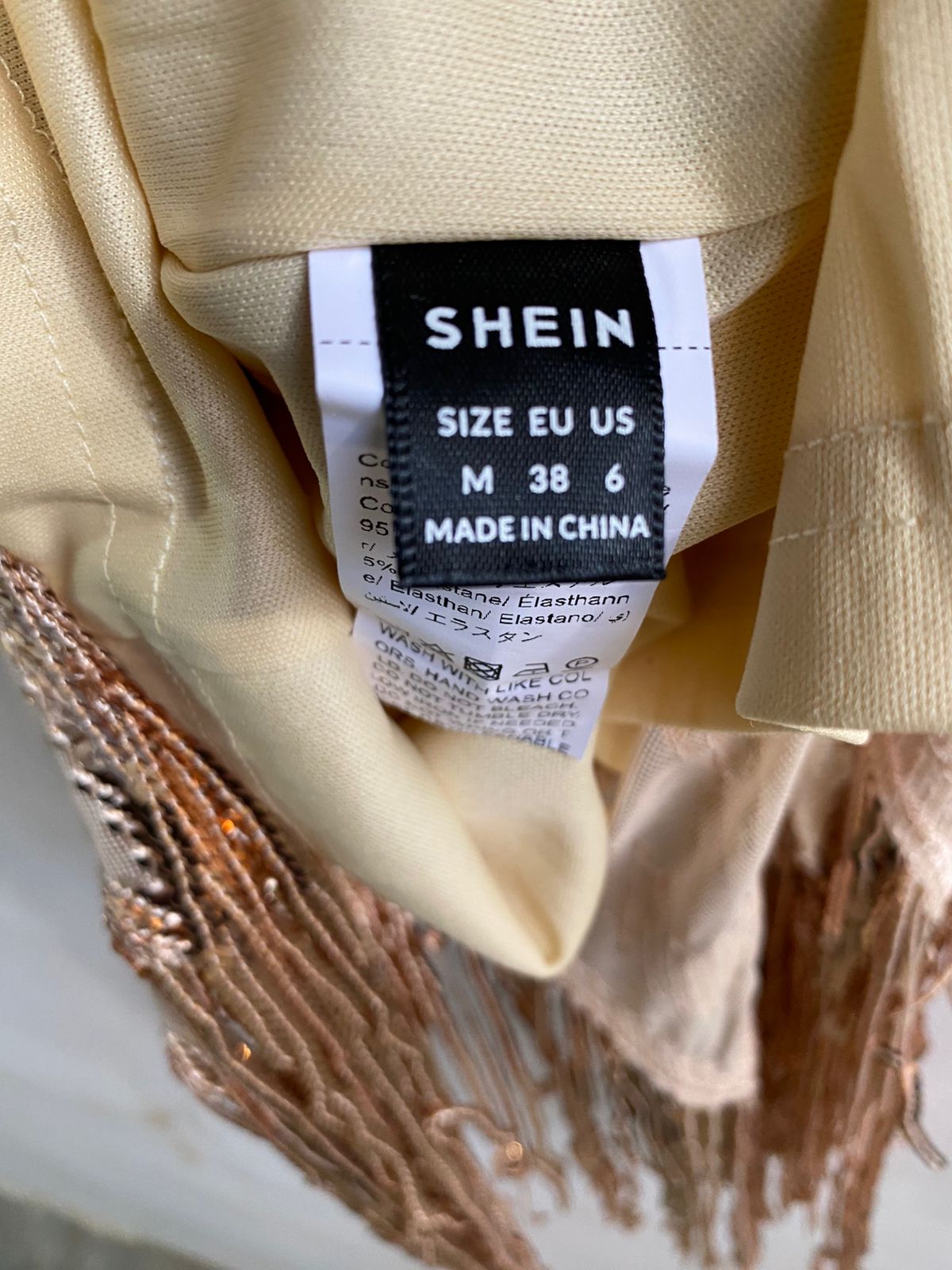 SHEIN|M|BUST 16| BEIGE OR CHAMPAGNE SEQUINED FRINGE MIDI DRESS